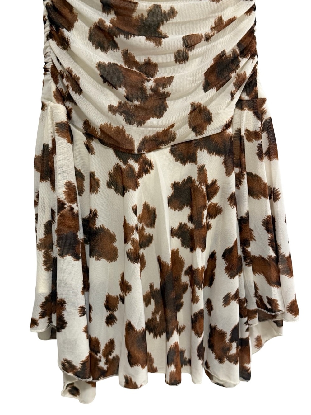 Cow Print Sleeveless Ruched Mini Dress Brown Cream S NWT - Picture 7 of 8